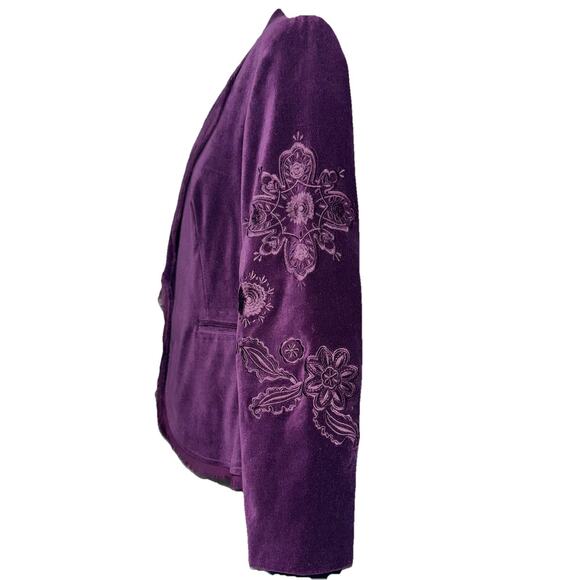 NWOT Focus 2000 Size 6 Purple Velvet Blazer Jacket Embroider Lash Fringe Pocket - Picture 4 of 10